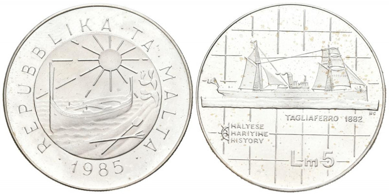 MALTA. 5 Liri (Ar. 19,93g/35mm). 1985. (Km#72). SC-.