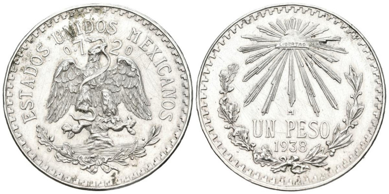 MÉXICO. 1 Peso (Ar. 16,67g/34mm). 1938. (Km#455). EBC. Rayitas de limpieza.