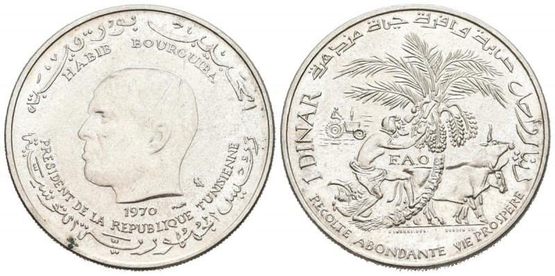 TÚNEZ. 1 Dinar (Ar. 18,03g/32mm). 1970. FAO. (Km#302). EBC+.