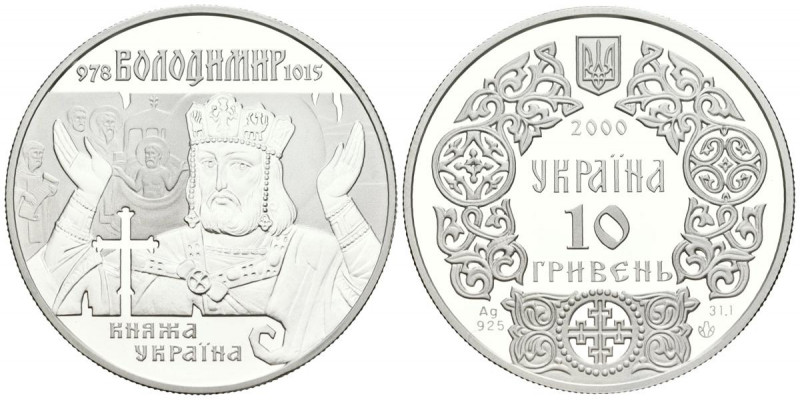 UCRANIA. 10 Hryven (Ar.33,81g/39mm). 2000. Vladimir el Grande 978-1015. (Km#122)...