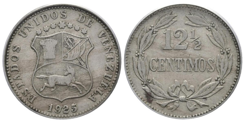 ESTADOS UNIDOS DE VENEZUELA. 12 1/2 Céntimos. (CuNi. 5,00g/23mm). 1925. (Km#Y28)...