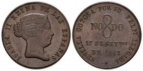 ISABEL II (1833-1868). Visita a la ciudad de Sevilla. (Ae. 6,13g/23mm). 17 de Septiembre de 1862. (VQ 14359). MBC+. Acuñación floja en reverso.