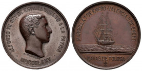 ALFONSO XII (1874-1885). Llegada del nuevo rey a España. (Ae. 15,36g/28mm). 1875. Grabador: Esteban Lozano. (RAH 672). EBC. Leves marquitas. y golpeci...