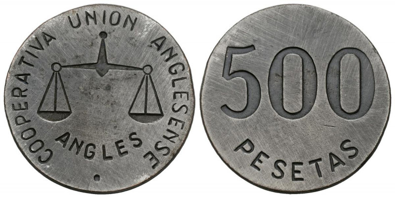 COOPERATIVA UNION ANGLESENSE.500 Pesetas (Ae-Plateado. 25,50g/41mm). Años 30. An...