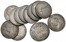 CENTENARIO DE LA PESETA. Conjunto de 13 monedas de 5 Pesetas acuñadas durante el periodo del Gobierno Provisional, Amadeo I y los reinados de Alfonso ...