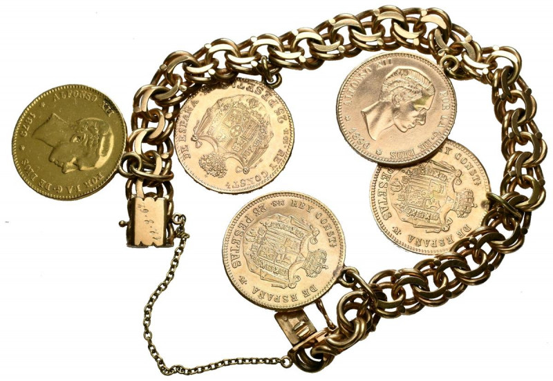 Pulsera compuesta por 5 monedas alfonsinas (originales y réplicas) en oro. Peso ...