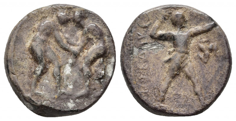PAMPHYLIA, Aspendos. 420-370 BC. AR Stater. 10.4gr. 21.7mm
Two wrestlers engage...