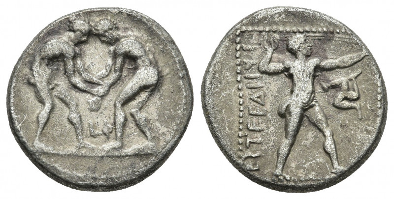 PAMPHYLIA, Aspendos. 420-370 BC. AR Stater. 10.5gr. 22.1mm.
Two wrestlers engag...