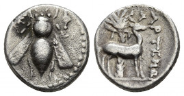 IONIA, Ephesos. Circa 202-150 BC. Drachm Artemidoros. 3.95gr.1 16.2mm.
E - Φ Bee with straight open wings. Rev. ΑΡΤΕΜΙΔΩΡΟΣ Stag standing right; behi...