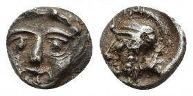 Pisidia, Selge AR Obol. Circa 350-300 BC. 0.93gr. 10.4mm.
Facing Gorgoneion / Helmeted head of Athena left.