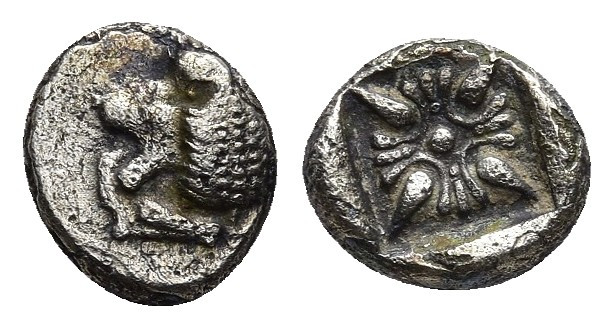 Ionia, Miletos AR Obol 0.78g 8.6mm Late 6th-early 5th century BC. Forepart of li...