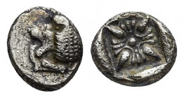 Ionia, Miletos AR Obol 0.78g 8.6mm Late 6th-early 5th century BC. Forepart of lion left, head reverted / Stellate pattern in incuse square.