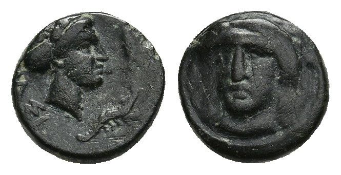 CARIA. Iasos. Ae (4th-3rd centuries BC). 0.99gr. 9.1mm.
Laureate head of Apollo...