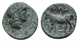 Ionia Uncertain (?) 1.30gr. 11.5mm.
Laureate head of Apollo to right. bull walking to left.