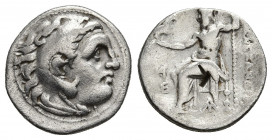 KINGS OF MACEDON. Alexander III 'the Great' (336-323 BC). Drachm. Kolophon. 4.09gr. 18.6mm.
Obv: Head of Herakles right, wearing lion skin. Rev: AΛEΞ...