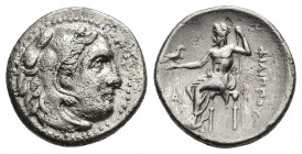 Macedonia, Philip III; c. 323-319 BC, Drachm Uncertain mint. 4.16gr. 18mm.
Alexander as Heracles wearing lion-skin headdress. Rx: Zeus seated l. hold...