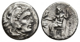 Kings of Macedon. Alexander 'the Great' (336-323 BC). AR Drachm, Lampsacus, c. 310-301 BC. 3.95gr. 16.4mm.
Head of Heracles to right, wearing lion's ...