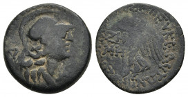 Cilicia, Seleuceia ad Calycadnum, ca. 2-1 cent. BC, AE 7.04gr. 22.0mm.
Helmeted head of Athena right, branch in front Nike advancing left, holding wr...