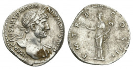 Hadrian AR Denarius. Rome, AD 120. 3.35gr. 17.9mm
IMP CAESAR TRAIAN HADRIANVS AVG, laureate bust of Hadrian to right, drapery on far shoulder / P M T...