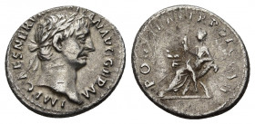 Trajan (AD 98-117). denarius AD 98-99. 3.48gr. 17.7mm.
IMP CAES NERVA TRAIAN AVG GERM, laureate bust right, slight drapery on far shoulder / P M TR P...