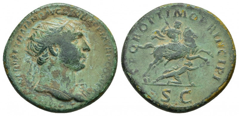 Trajan (98-117), Sestertius, Rome, AD 103-111, AE, 12.5gr. 28.3mm.
laureate bus...