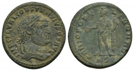 Constantius I (294-296), Follis, Cyzicus, AE, 8.33gr. 26.3mm.
laureate, draped, cuirassed bust right, Genius standing left, loins draped, holding pat...
