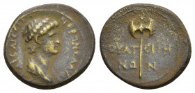 Nero (Caesar, 51-54). 3.29g 17.6mm Lydia, Thyatira. Æ. Bare-headed and draped bust r. R/ Double-bladed axe.