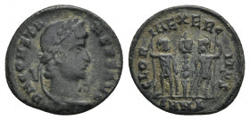 CONSTANTINE I THE GREAT (307-337) 1.77g 15.9mm Follis. Antioch.
Obv: CONSTANTINVS MAX AVG.
Diademed, draped and cuirassed bust right.
Rev: GLORIA E...