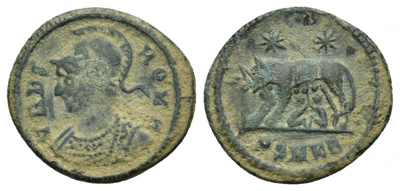 Constantine I, 307-337. 2.12g 18.4mm Nicomedia
Follis, Æ
VRBS ROMA Helmeted an...