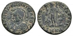 Licinius II Æ Follis, AD 321-324. 2.91g 19.1mm Helmeted and cuirassed bust holding spear and shield left / Jupiter standing left in between eagle and ...