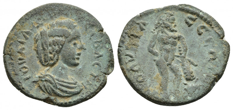 Julia Domna. Augusta, AD 193-217. Æ 9.23gr. 26.4mm.
Draped bust right / Hercule...