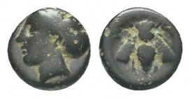 Greek 
Ionia, Ephesos. AE11 c. 375-325 BC.
Obv. Female head (Artemis?) to left, wearing stephane.
Rev: Bee 1.3g 8.8mm