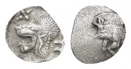 Greek 
 Mysia, Obol, Kyzikos, c. 450-400 BC; AR Forepart of boar l., Rv. Forepart of lion l. 0.4g 8mm