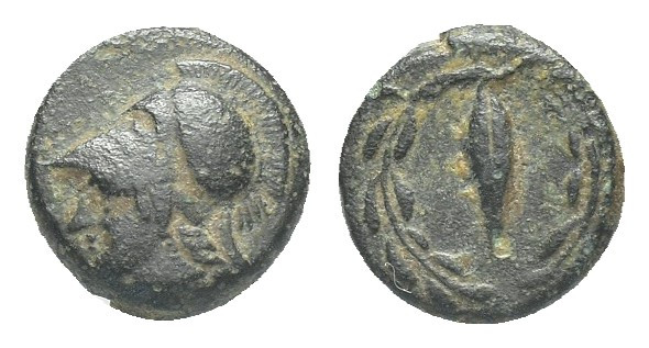Greek 
AEOLIS, Elaia. Circa 340-300 BC. Æ 10mm. Helmeted head of Athena left / E...
