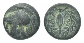 Greek 
AEOLIS, Elaia. Circa 340-300 BC. Æ 10mm. Helmeted head of Athena left / EΛA within wreath. 1.7g 9.7mm