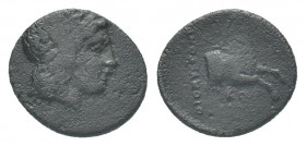 Greek 
Kolophon AE15, c. 330-280 BC
Kolophon, Ionia. AE15 c. 330-280 BC.
Obv. Laureate head of Apollo right.
Rev. KOΛ / EΠIΓONOΣ, forepart of horse ri...