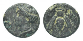 Greek 
IONIA. Ephesos. Ae (Circa 375-325 BC).
Obv: E Φ.
Bee.
Rev: Female head (Artemis?) left, wearing stephane 1.6g 11.3mm