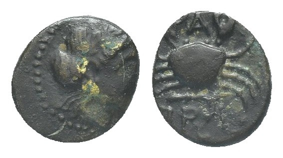 Greek 
Mysia, Priapos Æ11. Circa 300-200 BC. Laureate head of Apollo right / Cra...