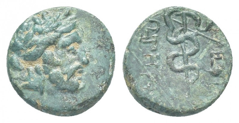 Greek 
Mysia, Pergamon, 2nd – 1st century BC. Æ . Head of Asklepios r. R/ Snake ...