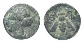 Greek 
 IONIA. Ephesos. Ae (Circa 375-325 BC).
Obv: Female head (Artemis?) left, wearing stephane.
Rev: E - Φ.
Bee. 1.3g 10.3mm