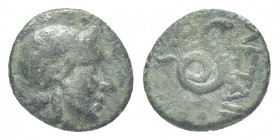 Greek
THESSALY, Homolion. Circa 350 BC. Æ Bearded head of Philoktetes right, wearing pilos 1.7g 13.4mm