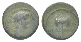 Roman Provincial 
LYDIA. Thyateira. Nero (54-68). Ae Bronze, 
Obv: NEPΩN KΛAVΔIOC KAICAP CEBA.
Draped bust right.
Rev: ΘYATEIPHNΩN.
Double axe.