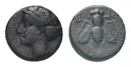 Greek 
IONIA. Ephesos. Ae (Circa 375-325 BC).
Obv: Female head (Artemis?) left, wearing stephane.
Rev: E - Φ.
Bee. 1.3g 8.5mm