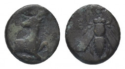 Greek 
IONIA. Ephesos. Ae (Circa 390-380 BC).
Obv: E - Φ.
Bee.
Rev: Forepart of stag right, head left. 1.7g 10.5mm