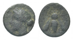 Greek 
 IONIA. Ephesos. Ae (Circa 375-325 BC).
Obv: Female head (Artemis?) left, wearing stephane.
Rev: E - Φ.
Bee. 1.1g 10mm