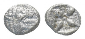 Greek
 IONIA, Miletos. ca. 480-450 BC. AR Obol
Forepart of lion
Rev: Incuse punch with stellate pattern 1.2g 9.2mm
