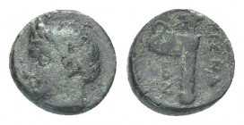 Aiolis, Tisna Æ10. Circa 350-300 BC. 
Young male head left, hair short / Sword in sheath; ΤΙΣΝΑΙΟΝ around. 1.4g 10.3mm