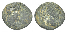 Roman Provincial
Commodus, with Abgar VIII, Æ16 of Edessa, Mesopotamia. AD 177-192. [AV KAICAP?] KOMOΔOC, laureate head of Commodus right / ABΓAPOC [I...