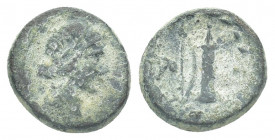 LYDIA. Hierocaesarea. (Circa 2nd-1st century BC). AE.
Obv: Laureate head of Apollo right.
Rev: Bow and quiver, AP monogram in left field, IEΡ monogr...