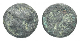 Aeolis. Elaia 400 BC. Bronze Æ Helmeted head of Athena left / Grain ear within olive wreath. 1.6g 10.9mm